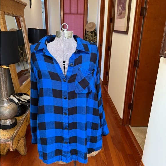 Coldwater Creek Blue and Black Checkered Shirt Sz.L - Picture 1 of 5